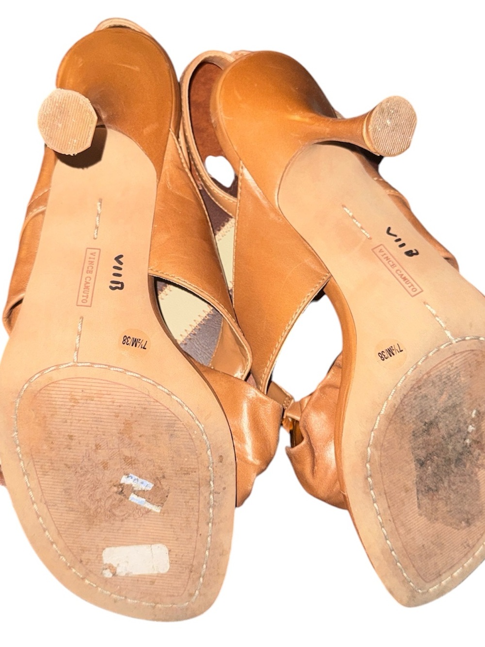 Vince Camuto Cognac Leather Sculpted Heel Sandals Women’s 7.5 - Picture 6 of 6